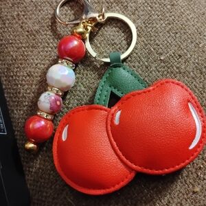 Cherry Keychain with Beaded Charm